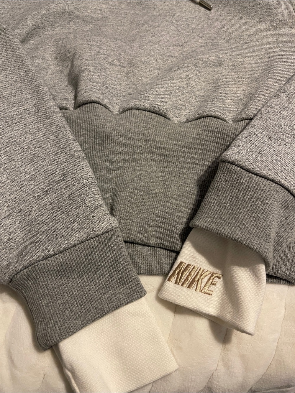 Nike Two-Tone Gray Crop Sweatshirt with Cream Hood - Picture 2 of 3